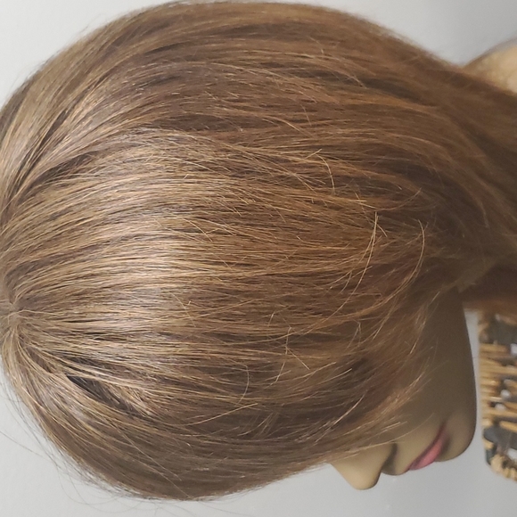 100%  Human Hair Wig long  top band and layers brown with copper highlight - Picture 5 of 11